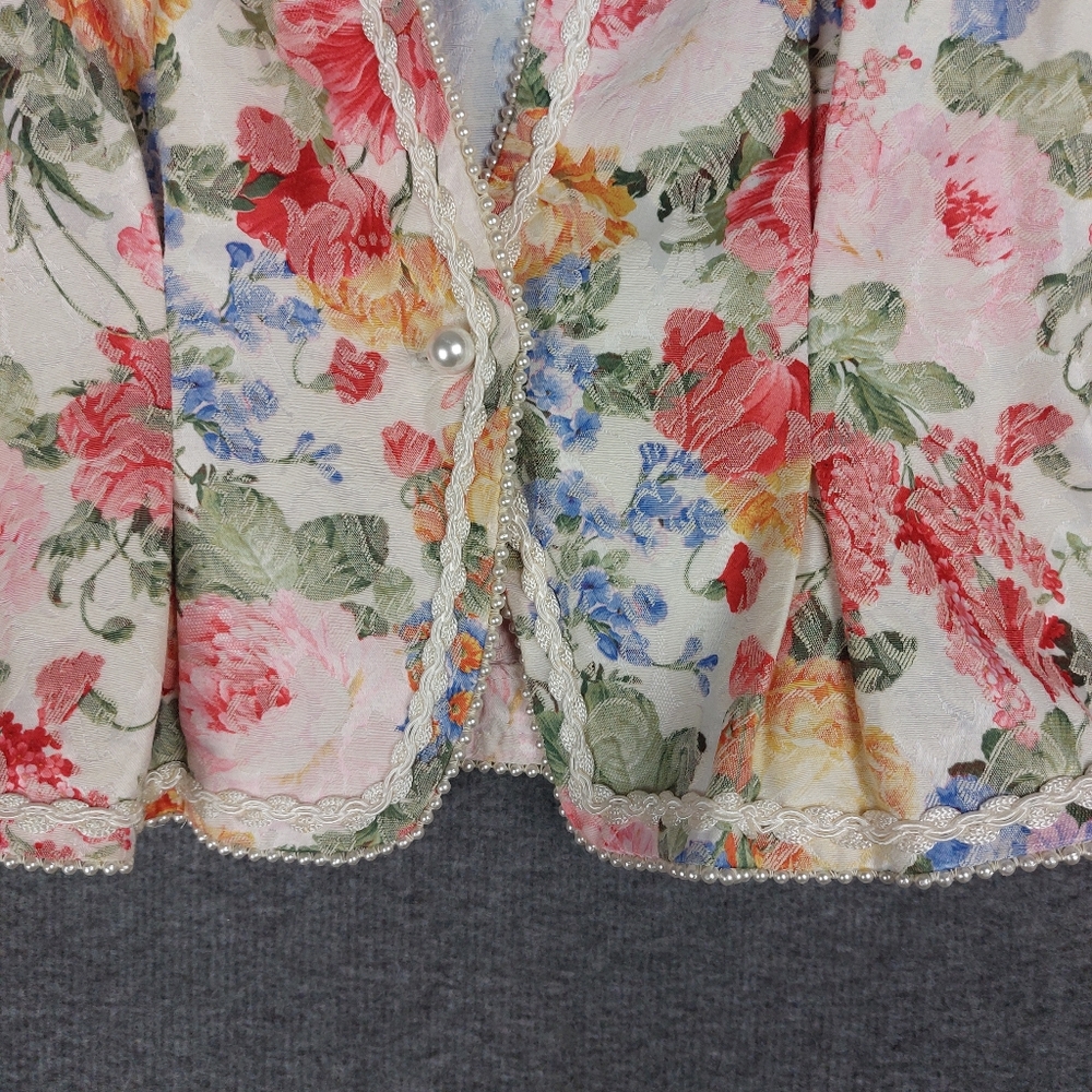 NAH NAH COLLECTION WOMENS VTG CREAM FLORAL TAPESTRY COTTAGECORE BLAZER SIZE 12 - Picture 6 of 7